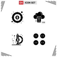 Editable Vector Line Pack of 4 Simple Solid Glyphs of money laboratory goal cloud research fund Editable Vector Design Elements