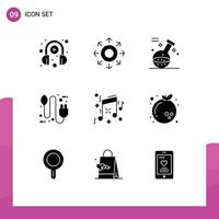 9 Thematic Vector Solid Glyphs and Editable Symbols of birthday electricity element eco bio Editable Vector Design Elements