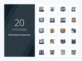 20 Web Design And Development line Filled icon for presentation vector