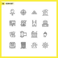 Group of 16 Modern Outlines Set for travel gondola gold wealth money Editable Vector Design Elements