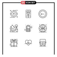 Set of 9 Vector Outlines on Grid for solution user recycle success interface Editable Vector Design Elements