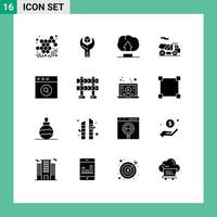 16 Thematic Vector Solid Glyphs and Editable Symbols of search app service transport bike Editable Vector Design Elements