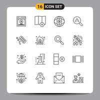 Group of 16 Outlines Signs and Symbols for tablet medicine globe error search Editable Vector Design Elements