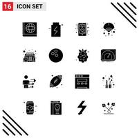 16 Thematic Vector Solid Glyphs and Editable Symbols of schedule year ecg new chinese Editable Vector Design Elements