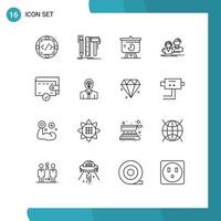 Universal Icon Symbols Group of 16 Modern Outlines of group student tools graph sales Editable Vector Design Elements