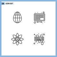 4 Universal Line Signs Symbols of egg input internet atom keyboard Editable Vector Design Elements