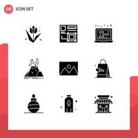 Solid Glyph Pack of 9 Universal Symbols of safety volcano web eruption shop Editable Vector Design Elements