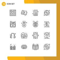 paquete de 16 signos y símbolos de contornos modernos para medios de impresión web, como el servicio de tarjeta estrella del navegador, elementos de diseño de vectores editables de cocina