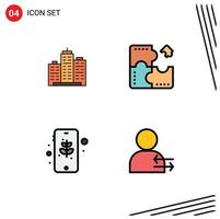 Mobile Interface Filledline Flat Color Set of 4 Pictograms of building component estate real puzzle Editable Vector Design Elements