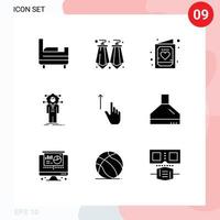 Group of 9 Solid Glyphs Signs and Symbols for gesture up invitation solution human Editable Vector Design Elements