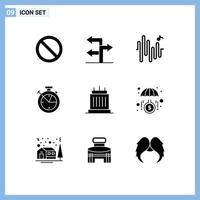 Group of 9 Modern Solid Glyphs Set for real landmarks wave estate data scince Editable Vector Design Elements