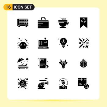 16 Universal Solid Glyphs Set for Web and Mobile Applications insect bug tea media tag Editable Vector Design Elements