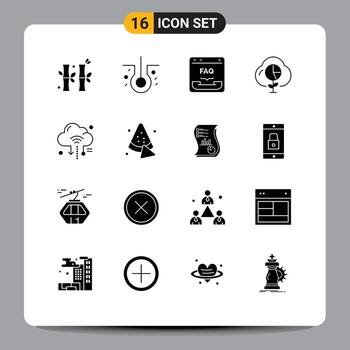 paquete de interfaz de usuario de 16 glifos sólidos básicos de gráficos de Internet comunicación economía nube elementos de diseño vectorial editables vector