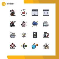 16 User Interface Flat Color Filled Line Pack of modern Signs and Symbols of motorhome camper download website management Editable Creative Vector Design Elements