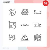 Set of 9 Vector Outlines on Grid for moustache hardware balloon devices card Editable Vector Design Elements