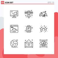 Set of 9 Commercial Outlines pack for interface web hill homepage tree Editable Vector Design Elements