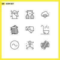 Editable Vector Line Pack of 9 Simple Outlines of business connected cloud smart city building Editable Vector Design Elements