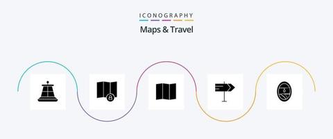 mapas y paquete de iconos de glifo 5 de viaje que incluye. dirección. porta vector