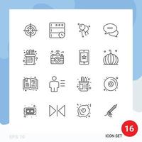 Universal Icon Symbols Group of 16 Modern Outlines of connectivity supplies decoration pen chatting Editable Vector Design Elements