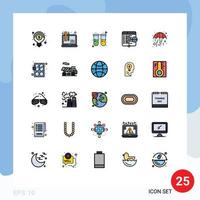 grupo de 25 colores planos de línea rellena modernos establecidos para elementos de diseño vectorial editables html de ventana de prueba de sangre de codificación paraguas vector