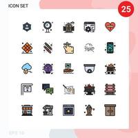 grupo de 25 signos y símbolos de colores planos de línea rellena para la interfaz del programa de aplicación api elementos de diseño de vectores editables de la ciudad de la escuela de belleza