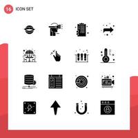 16 User Interface Solid Glyph Pack of modern Signs and Symbols of drinking right virtual reality forward pages Editable Vector Design Elements