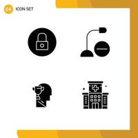 User Interface Pack of 4 Basic Solid Glyphs of lock mind multimedia gadget award Editable Vector Design Elements