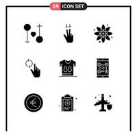 Universal Icon Symbols Group of 9 Modern Solid Glyphs of referee gesture atom refresh finger Editable Vector Design Elements