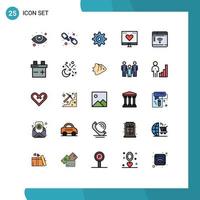conjunto moderno de 25 colores planos de línea rellena y símbolos como elementos de diseño de vectores editables de iot money gear love finance