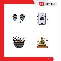 4 Thematic Vector Filledline Flat Colors and Editable Symbols of gps cap birthday food festival Editable Vector Design Elements