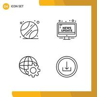 Pack of 4 Modern Filledline Flat Colors Signs and Symbols for Web Print Media such as ball globe campaign public application Editable Vector Design Elements