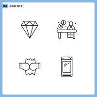 Mobile Interface Line Set of 4 Pictograms of diamond fight gam office phone Editable Vector Design Elements