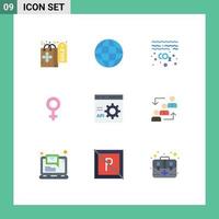 User Interface Pack of 9 Basic Flat Colors of programming develop pollution coding gender Editable Vector Design Elements