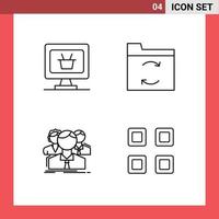 Pack of 4 creative Filledline Flat Colors of monitor team backup group grid Editable Vector Design Elements