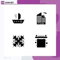 Group of 4 Solid Glyphs Signs and Symbols for sail snowflake vessel skyscraper bathroom Editable Vector Design Elements