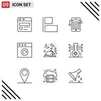 User Interface Pack of 9 Basic Outlines of knowledge night hardware camp reload Editable Vector Design Elements