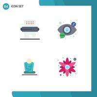 4 Flat Icon concept for Websites Mobile and Apps cooking vision meal search meditation Editable Vector Design Elements