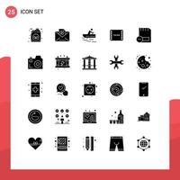 Pictogram Set of 25 Simple Solid Glyphs of devices card rowing scene film Editable Vector Design Elements