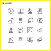 Pack of 16 Modern Outlines Signs and Symbols for Web Print Media such as direction kitchen utensils idea board lightbulb Editable Vector Design Elements