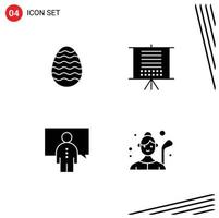 Set of 4 Vector Solid Glyphs on Grid for decoration conference egg seo person Editable Vector Design Elements