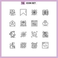 Pictogram Set of 16 Simple Outlines of computer message spider web mail tv Editable Vector Design Elements