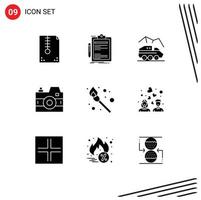 9 Universal Solid Glyph Signs Symbols of photo camera done transport rover Editable Vector Design Elements
