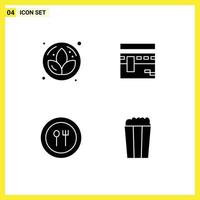 4 Creative Icons Modern Signs and Symbols of lotus fork kaaba islam plate Editable Vector Design Elements