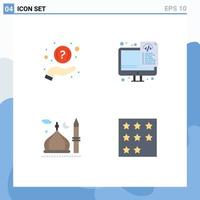 Mobile Interface Flat Icon Set of 4 Pictograms of faq moon support programming muslim Editable Vector Design Elements