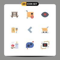 Mobile Interface Flat Color Set of 9 Pictograms of education charge hardware battery human Editable Vector Design Elements