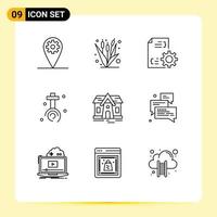 Modern Set of 9 Outlines Pictograph of house easter develop cross celebration Editable Vector Design Elements