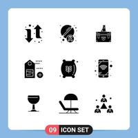Solid Glyph Pack of 9 Universal Symbols of flour label briefcase add marketing Editable Vector Design Elements