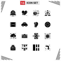 Group of 16 Solid Glyphs Signs and Symbols for movie end ambulance communication meeting Editable Vector Design Elements