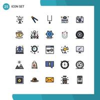 Group of 25 Filled line Flat Colors Signs and Symbols for hacker card crimping atm music Editable Vector Design Elements