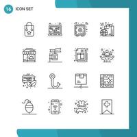 User Interface Pack of 16 Basic Outlines of city shopping profit retail safe box Editable Vector Design Elements